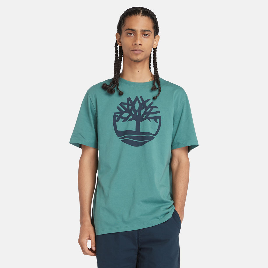 Timberland Kennebec River Tree Logo T-shirt For Men In Teal Teal, Size 3XL