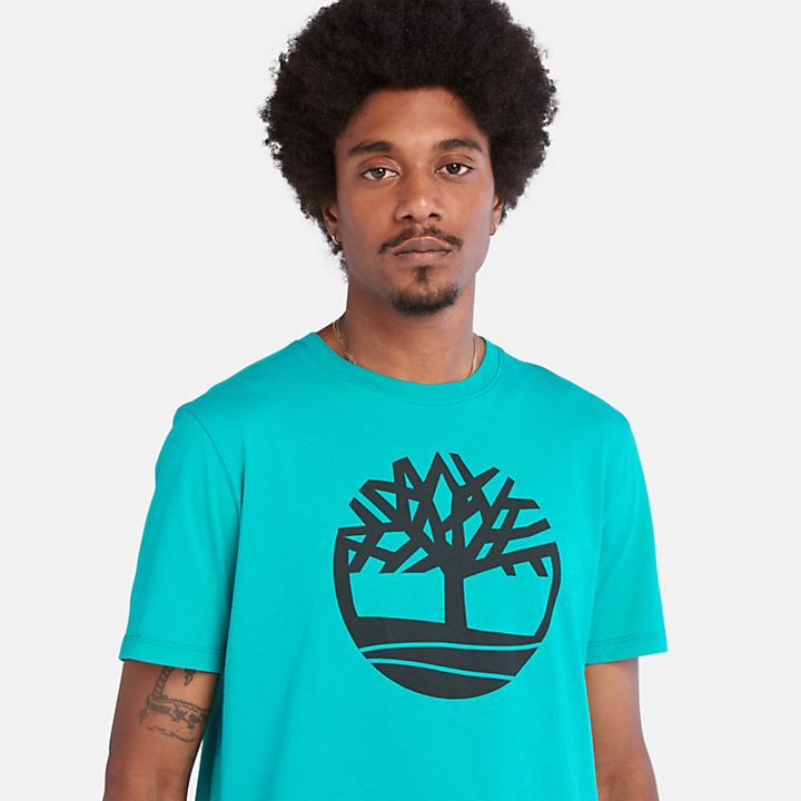 Camiseta con logotipo del árbol Kennebec River para hombre en azul verdoso-