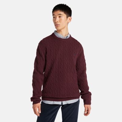 Timberland Phillips Brook Cable-knit Crew Jumper For Men In Burgundy Burgundy
