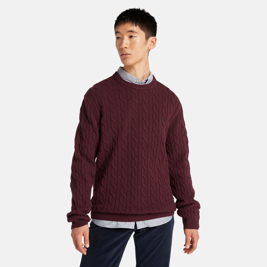Timberland Phillips Brook Cable-knit Crew Jumper For Men In Burgundy Burgundy, Size M