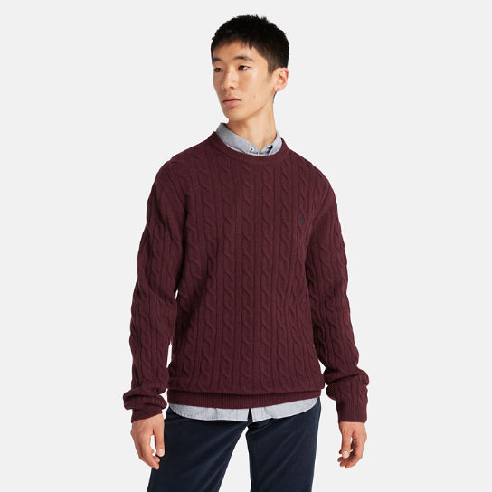 Phillips Brook Cable-knit Crew Jumper for Men in Burgundy | Timberland