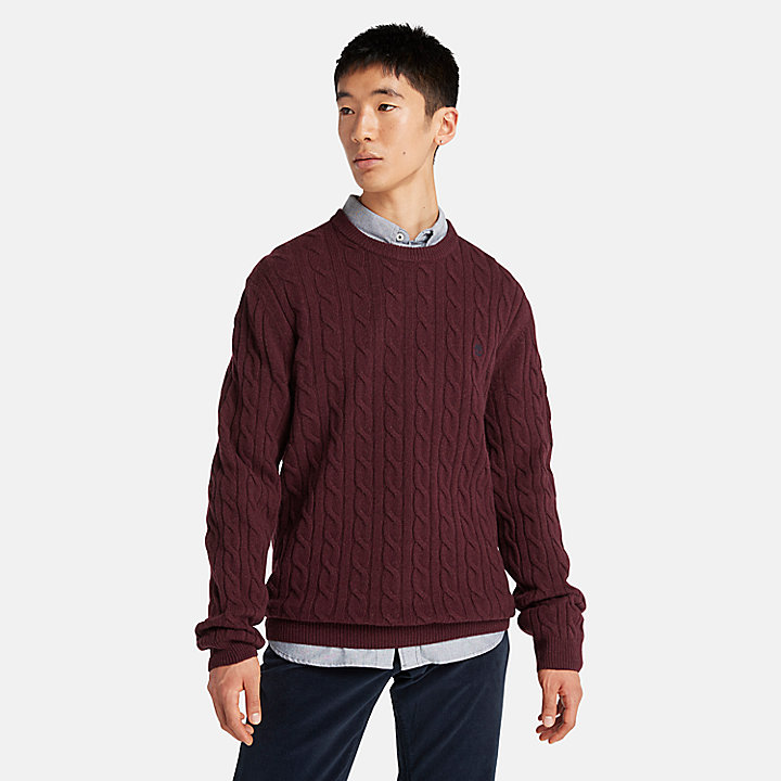 Phillips Brook Cable-knit Crew Jumper for Men in Burgundy