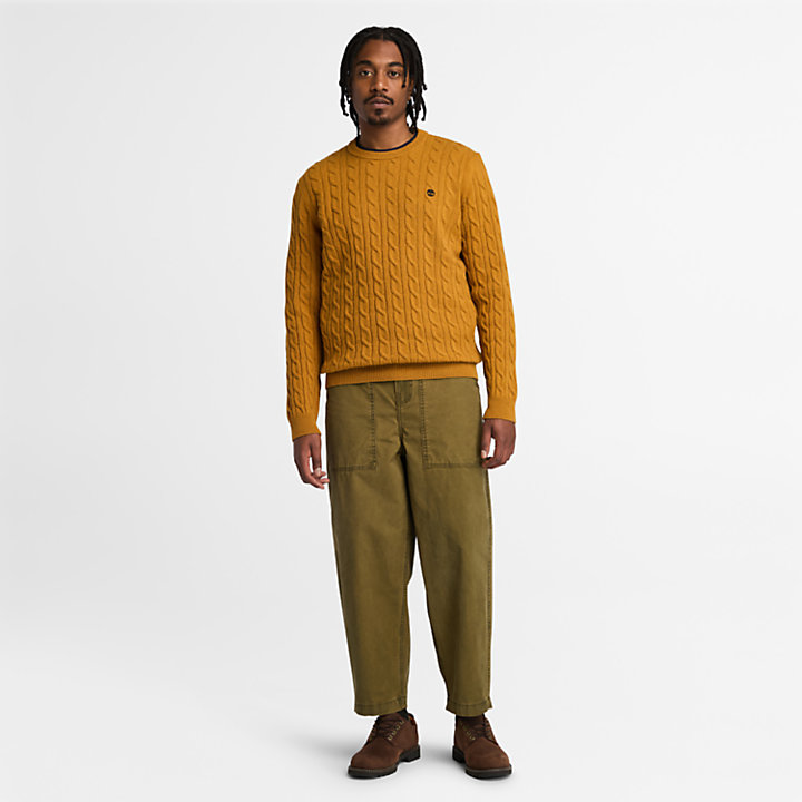 Phillips Brook Cable-knit Crew Jumper for Men in Dark Yellow-