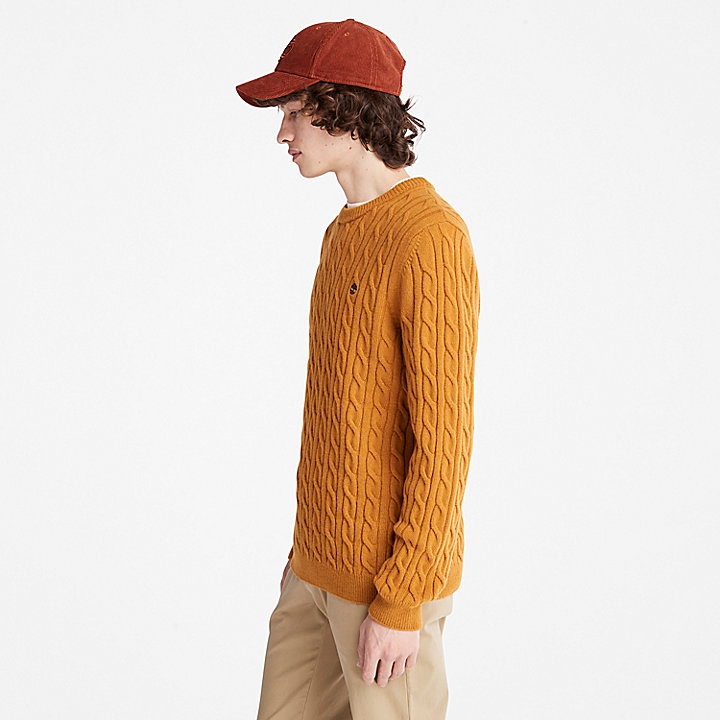 Phillips Brook Cable-knit Crew Jumper for Men in Dark Yellow