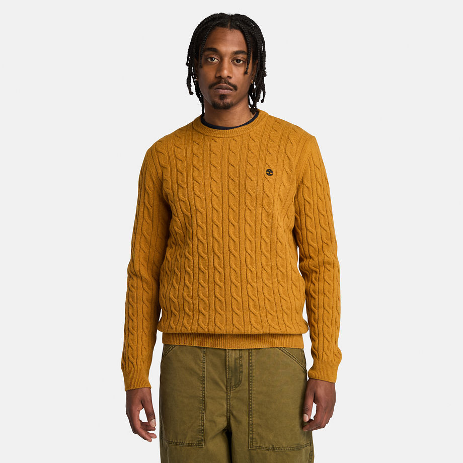Timberland Phillips Brook Cable-knit Crew Jumper For Men In Dark Yellow Yellow, Size S
