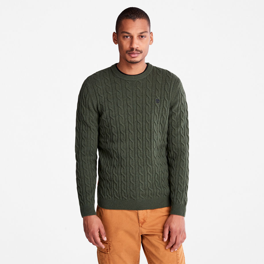 Timberland Phillips Brook Cable-knit Crew Jumper For Men In Green Green, Size XL
