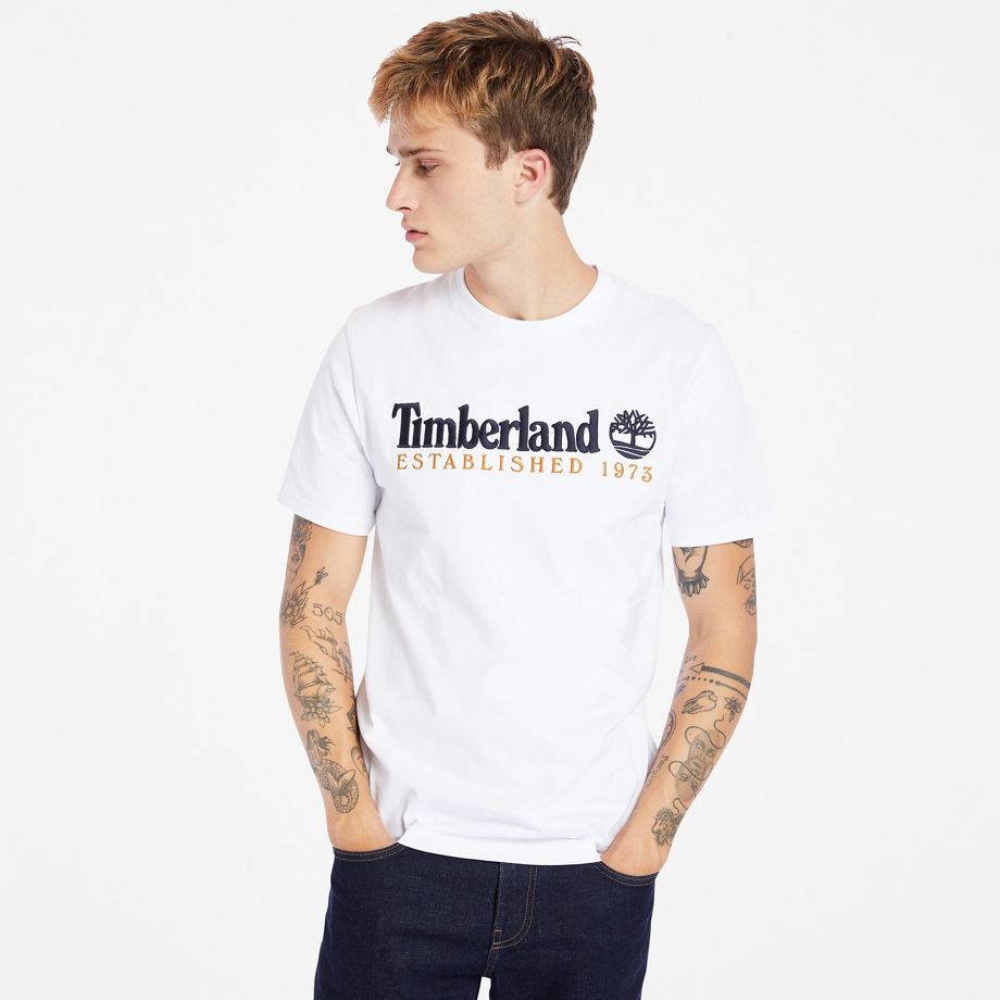 Timberland Outdoor Heritage Logo T-shirt For Men In White White, Size M