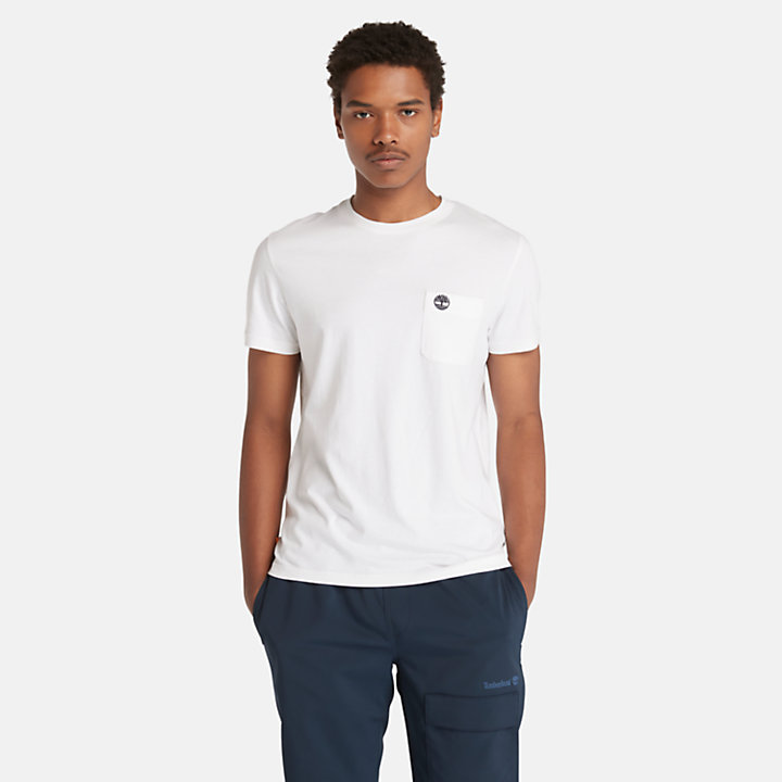 Dunstan River Herren-T-Shirt mit Tasche in Weiß-
