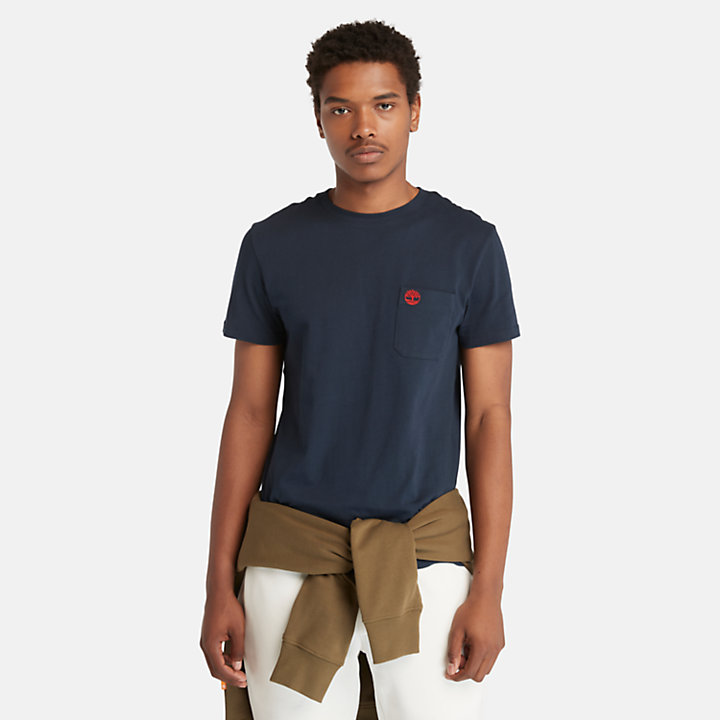 Dunstan River Herren-T-Shirt mit Tasche in Navyblau-