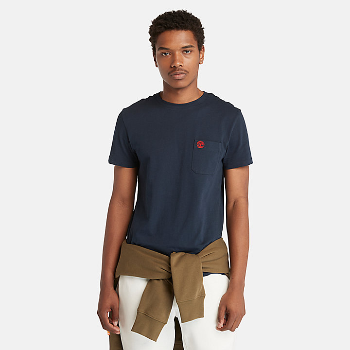 Dunstan River Herren-T-Shirt mit Tasche in Navyblau