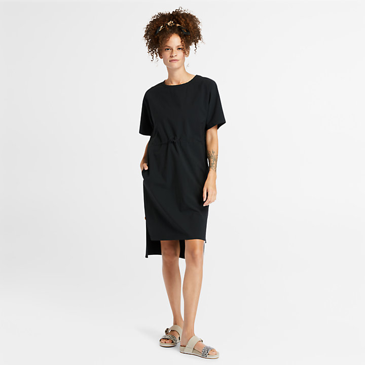 Drawstring T-Shirt Dress for Women in Black-