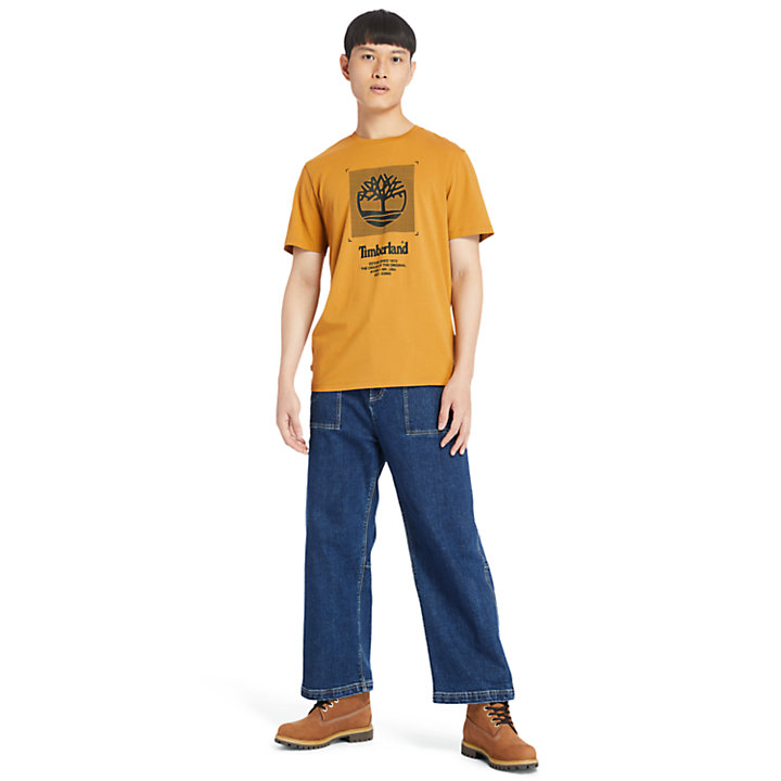 Camiseta de Corte Cuadrado y Logotipo para Hombre en naranja-