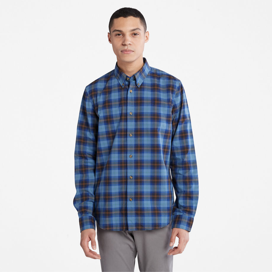 Timberland Eastham River Stretch Checked Shirt For Men In Blue Blue, Size S