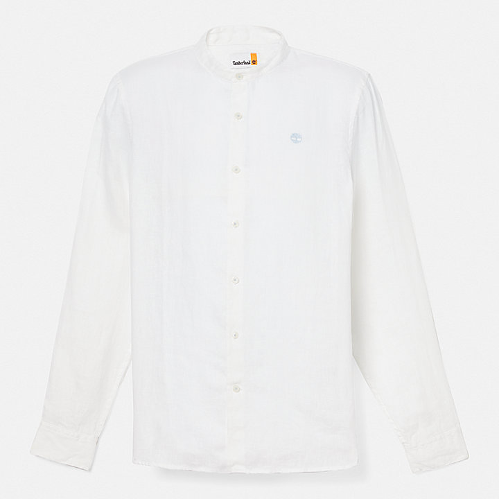 Camisa em Linho com Colarinho Estilo Coreano Mill Brook para Homem em branco