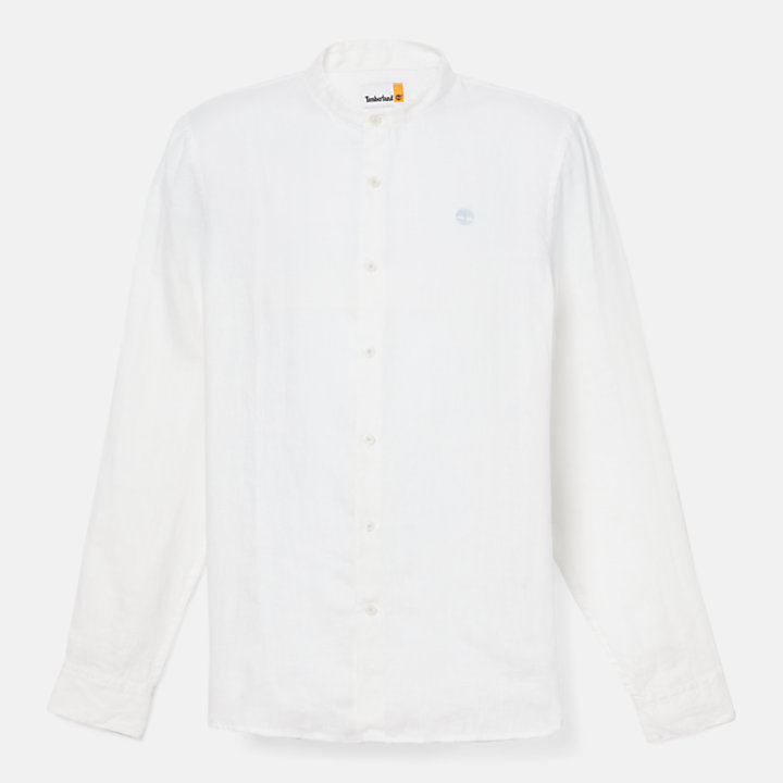 Mill Brook Korean-collar Linen Shirt for Men in White-