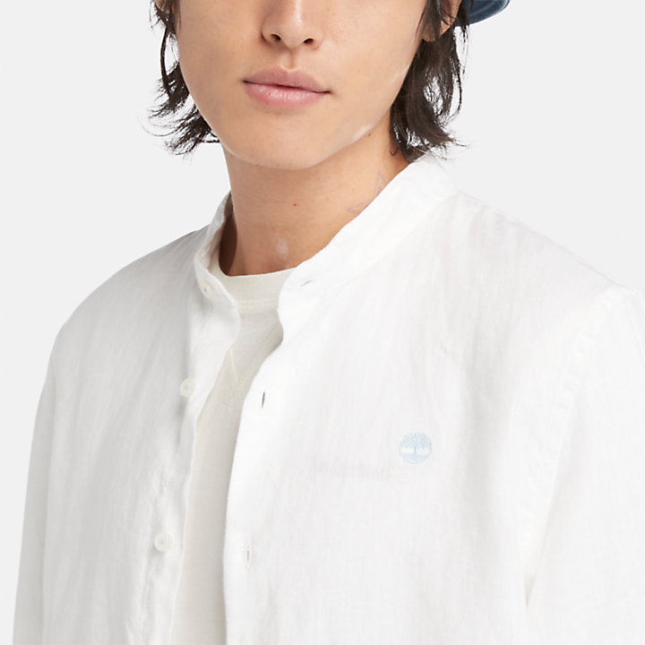 Mill Brook Korean-collar Linen Shirt for Men in White-