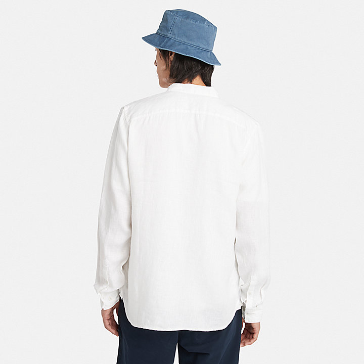 Camisa em Linho com Colarinho Estilo Coreano Mill Brook para Homem em branco