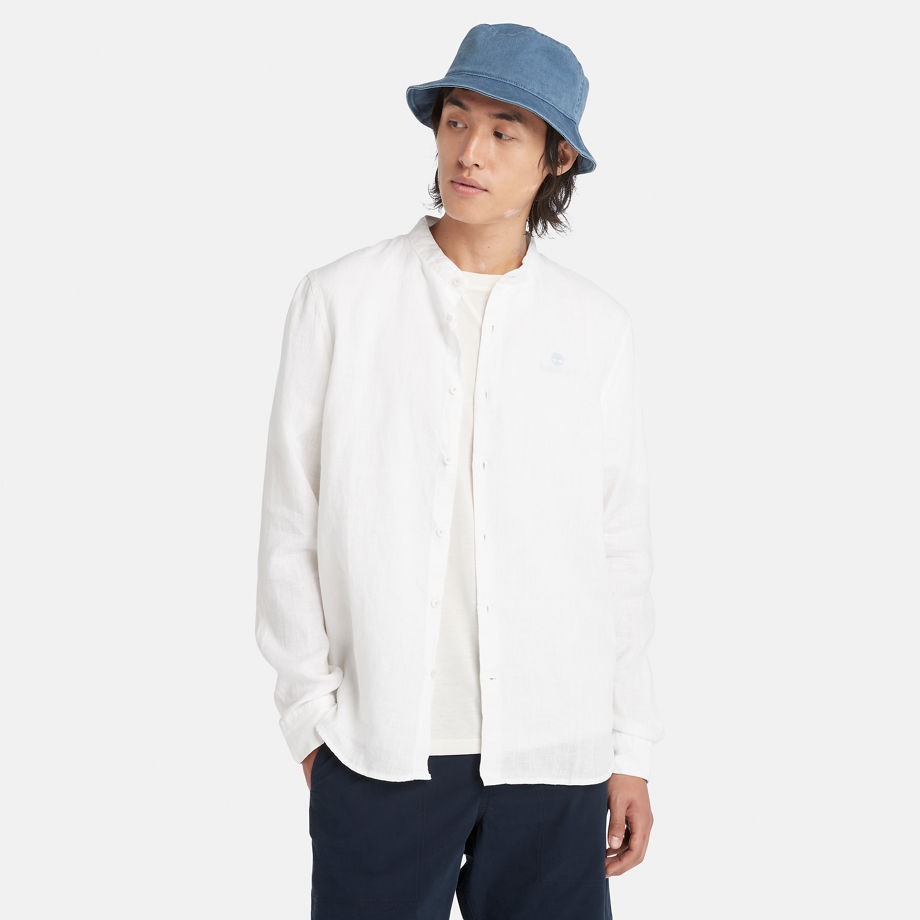 Timberland Mill Brook Korean-collar Linen Shirt For Men In White White, Size XXL