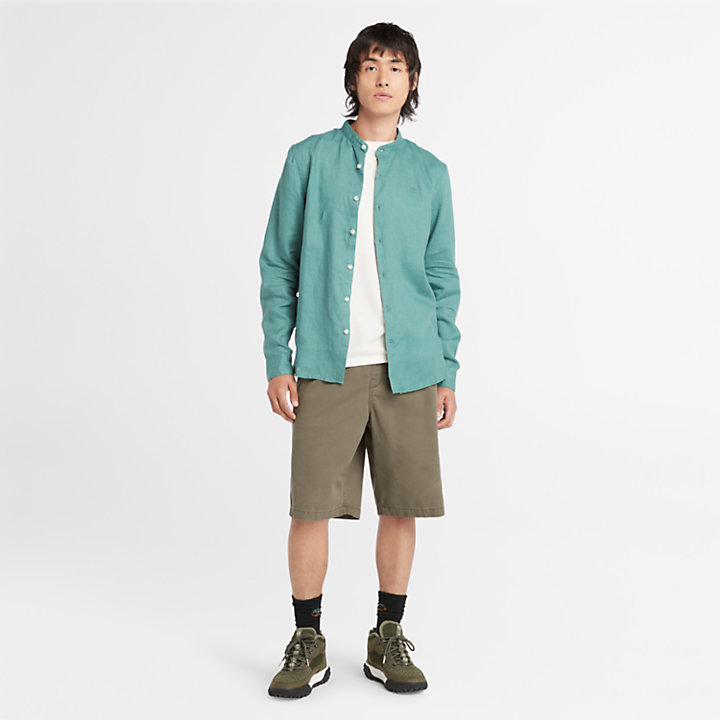 Camicia in Lino con Colletto alla Coreana Mill Brook da Uomo in verde acqua-