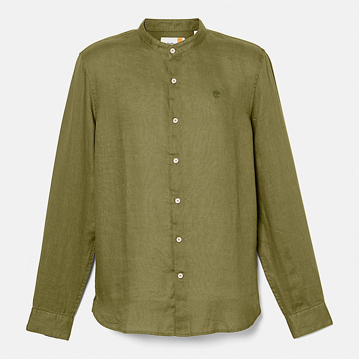 Camisa em Linho com Colarinho Estilo Coreano Mill Brook para Homem em verde