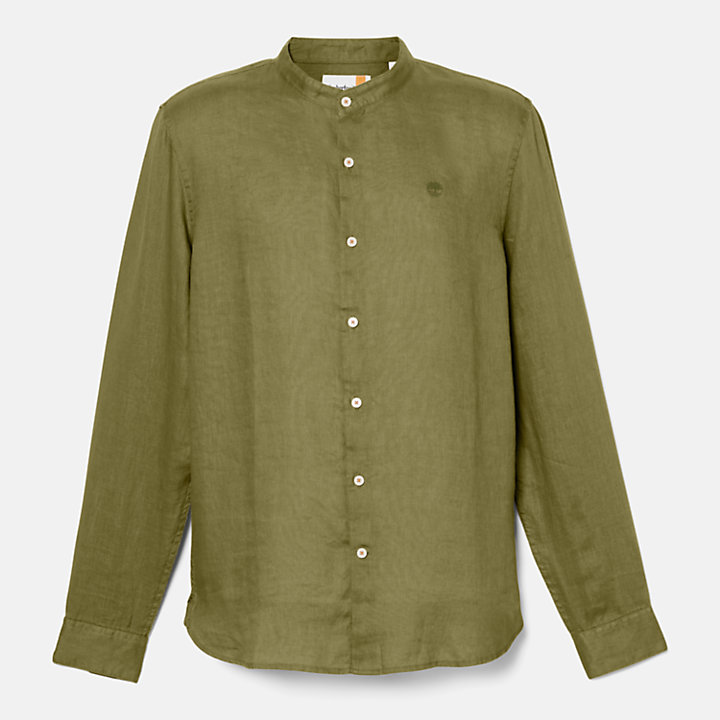 Camisa em Linho com Colarinho Estilo Coreano Mill Brook para Homem em verde-