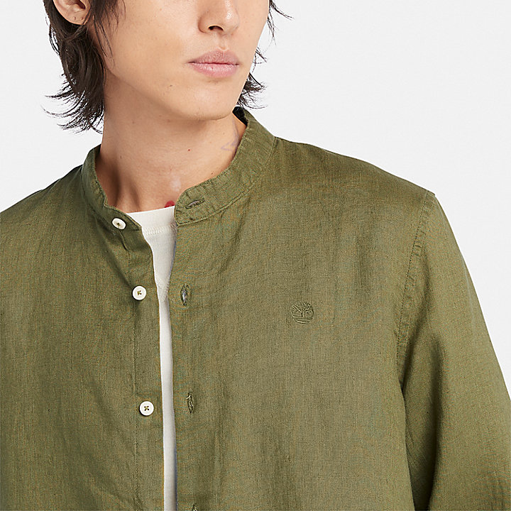 Camisa em Linho com Colarinho Estilo Coreano Mill Brook para Homem em verde