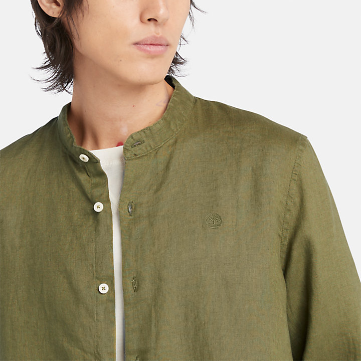 Camisa em Linho com Colarinho Estilo Coreano Mill Brook para Homem em verde-