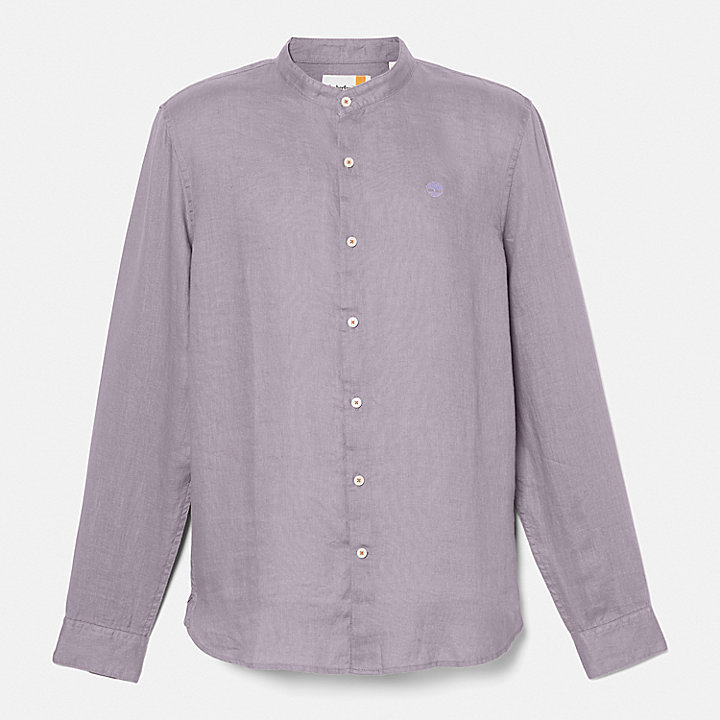 Mill Brook Korean-collar Linen Shirt for Men in Purple
