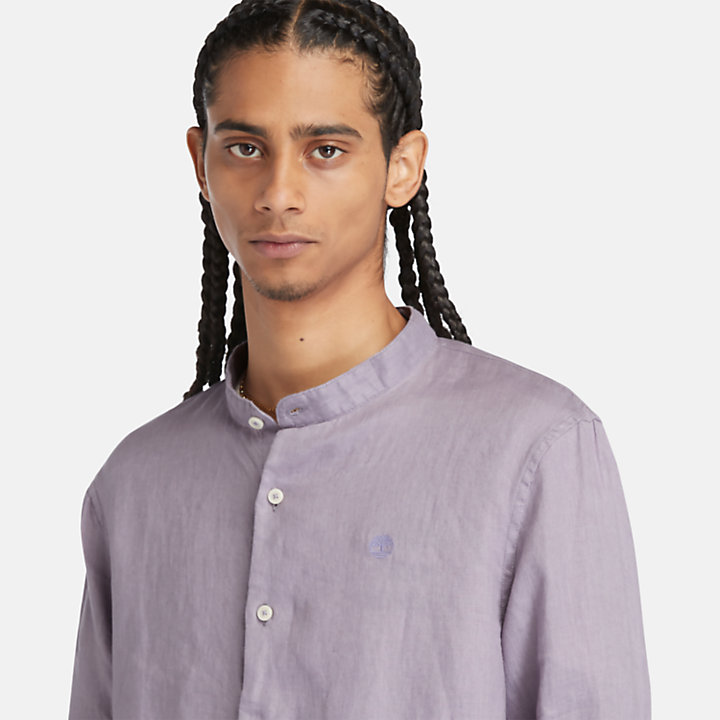 Camisa Mill Brook de lino con cuello mao para hombre en morado-