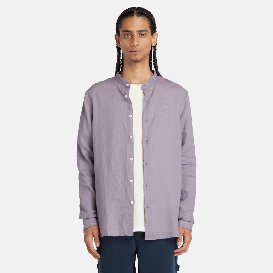Timberland Mill Brook Korean-collar Linen Shirt For Men In Purple Purple, Size XXL