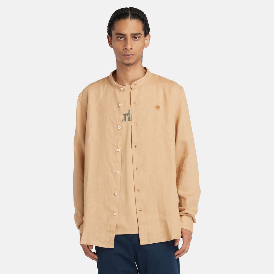 Timberland Mill Brook Korean-collar Linen Shirt For Men In Yellow Yellow, Size S