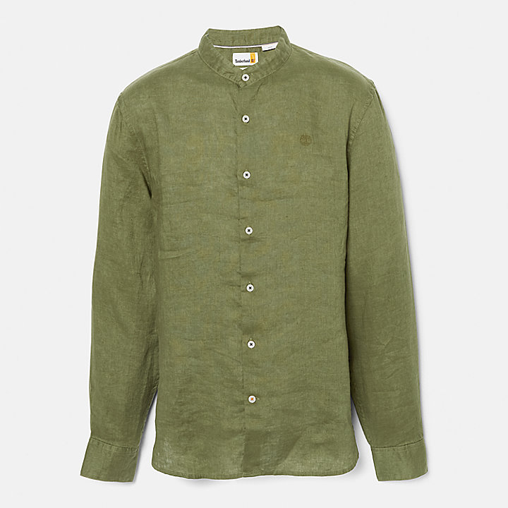 Camisa em Linho com Colarinho Coreano Mill River para Homem em verde-escuro