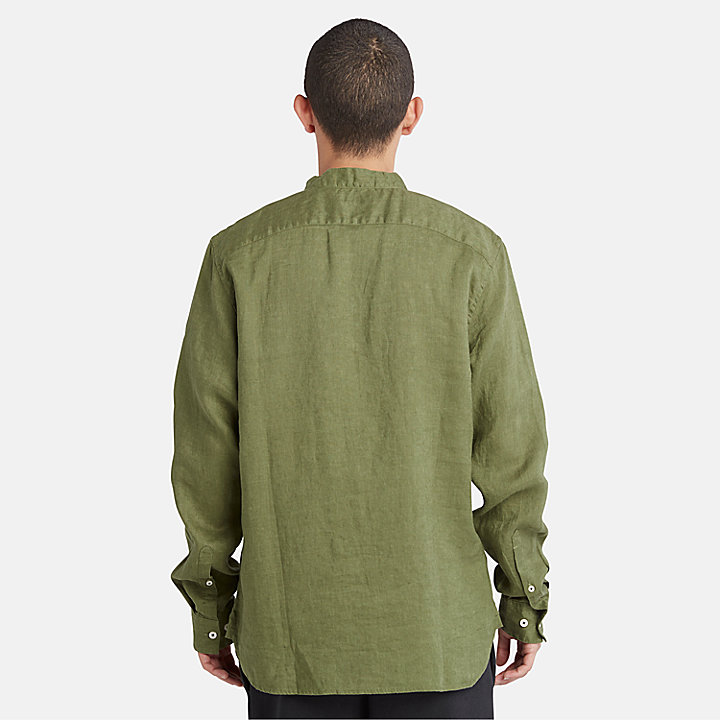 Camisa em Linho com Colarinho Coreano Mill River para Homem em verde-escuro