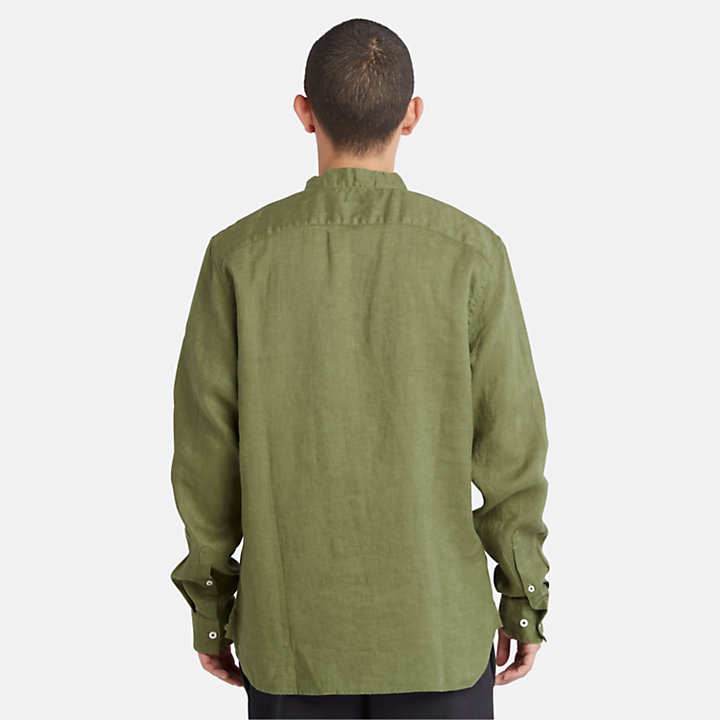 Camisa em Linho com Colarinho Coreano Mill River para Homem em verde-escuro-