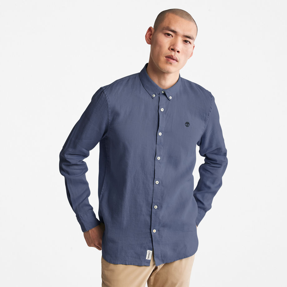 Timberland Mill Brook Linen Shirt For Men In Dark Denim Blue, Size S