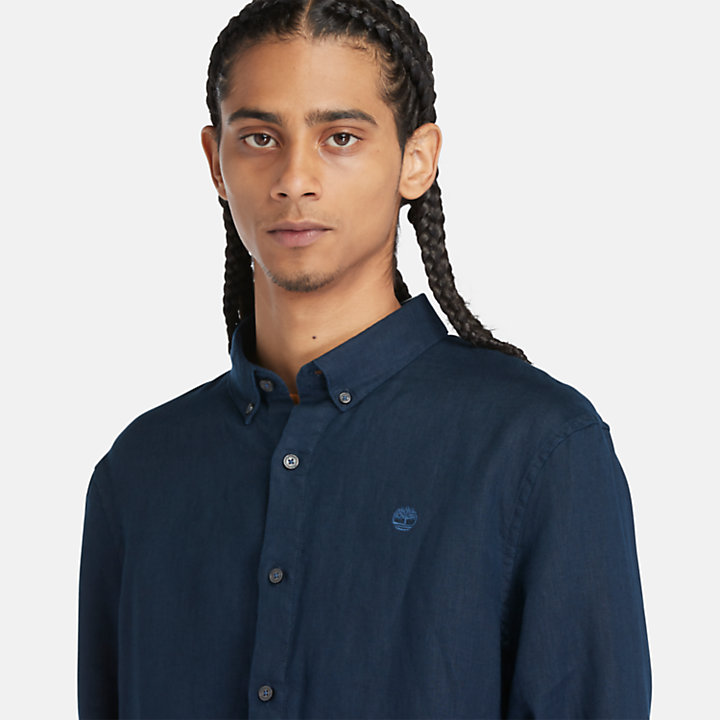 Camisa de lino Mill Brook para hombre en azul oscuro-
