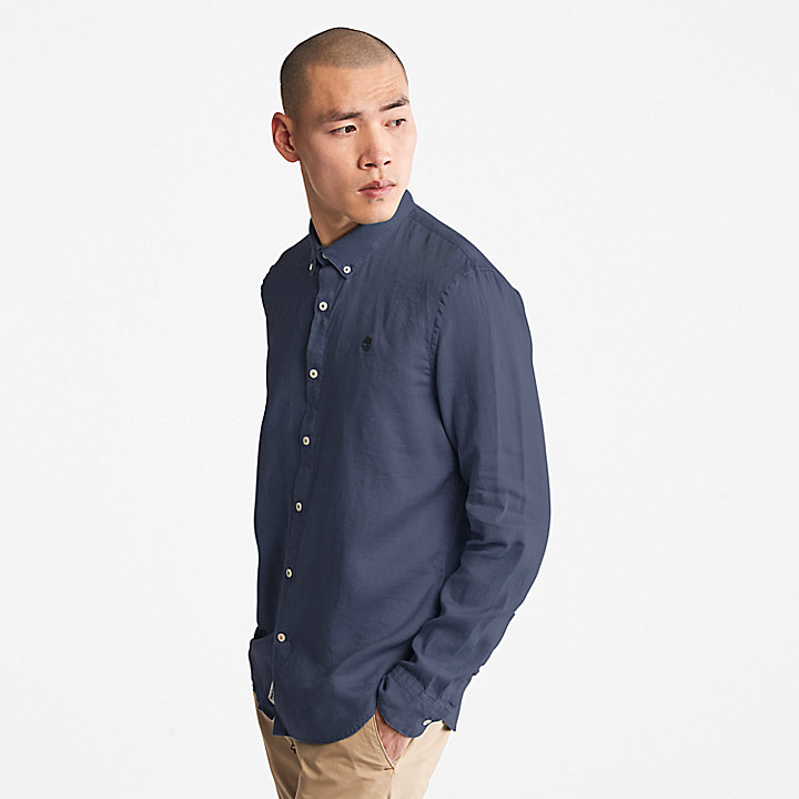 Mill River Slim-Fit Linen Shirt for Men in Navy