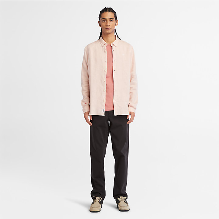 Camisa de lino entallada Mill River para hombre en rosa claro-