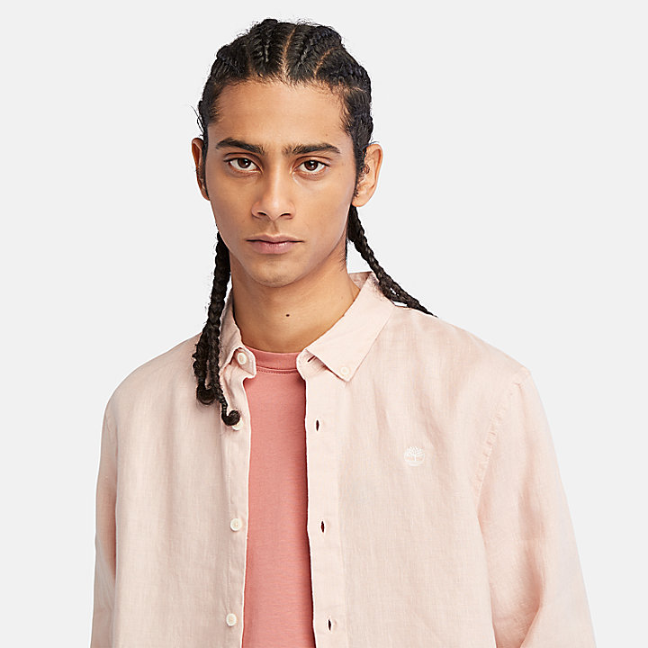 Camisa de lino entallada Mill River para hombre en rosa claro