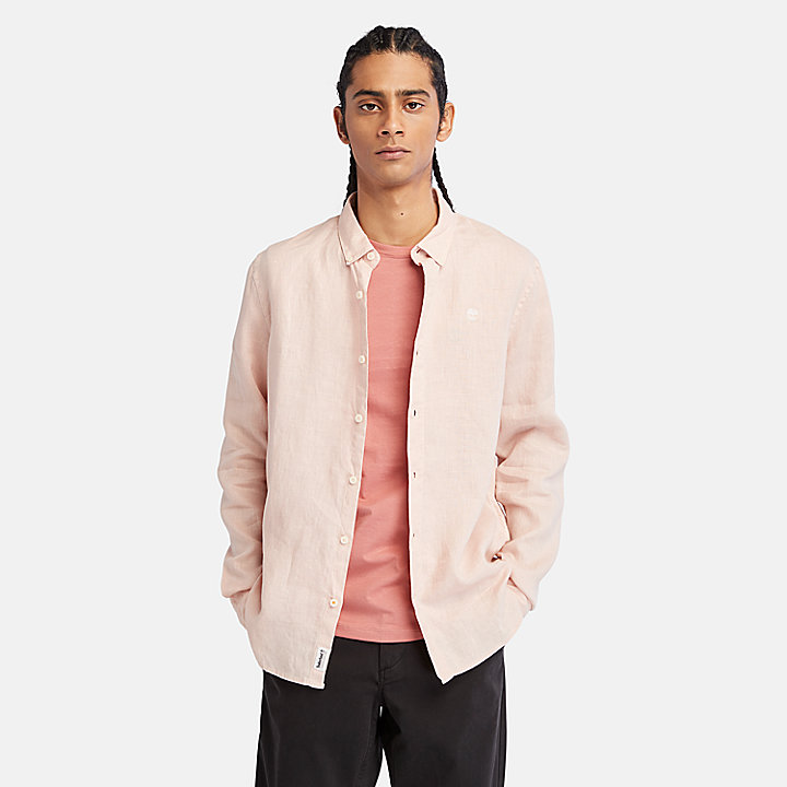 Mill River Slim-Fit Linen Shirt for Men in Light Pink