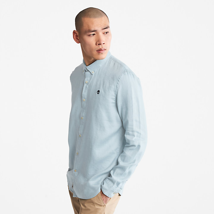 Mill River Slim-Fit Linen Shirt for Men in Light Blue-