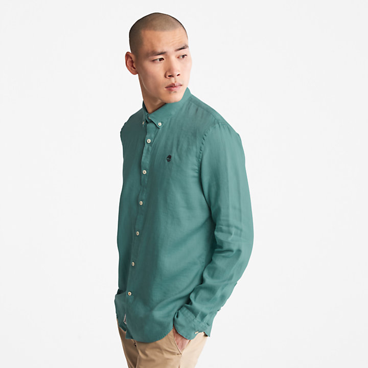 Mill River Slim-Fit Linnen Overhemd voor heren in groenblauw-