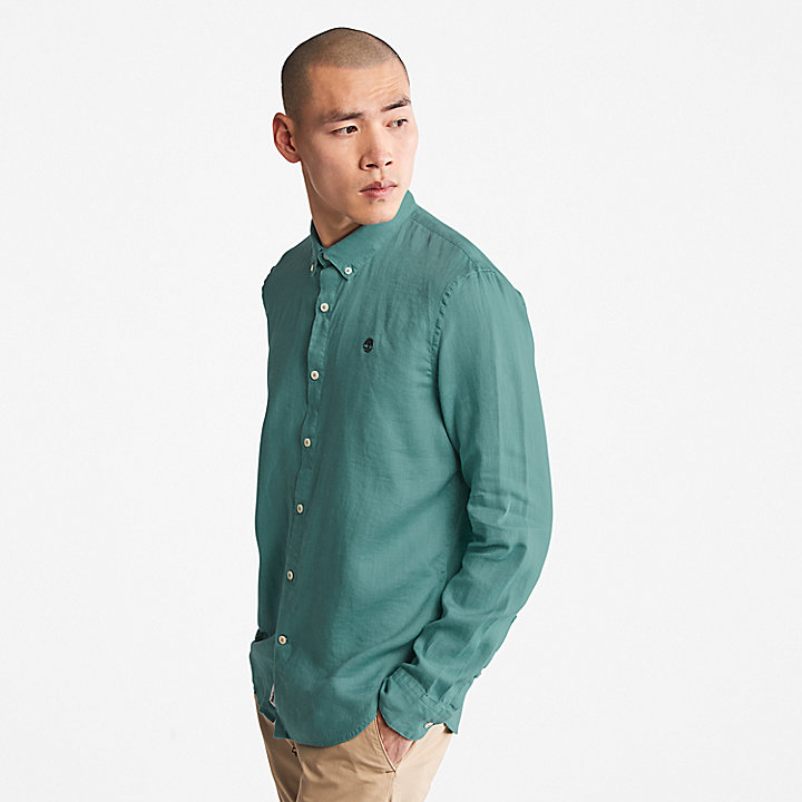 Camisa de lino Mill Brook para hombre en azul verdoso