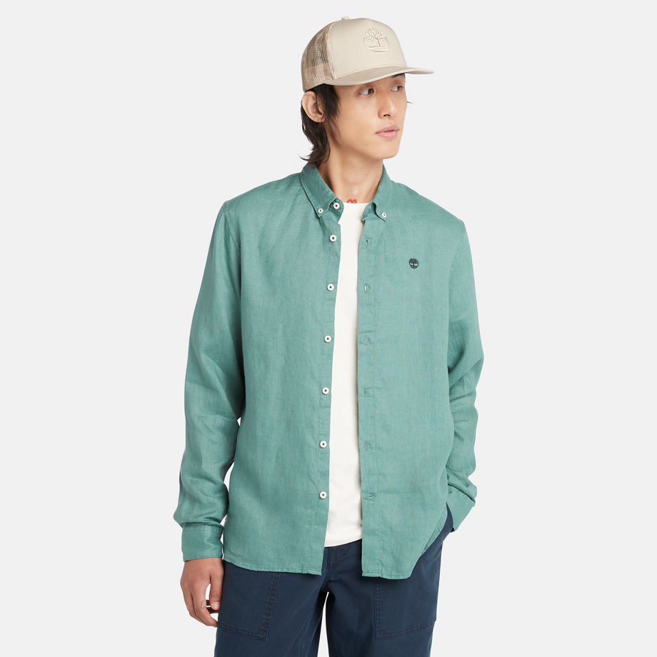 Timberland Mill Brook Linen Shirt For Men In Teal Teal, Size S