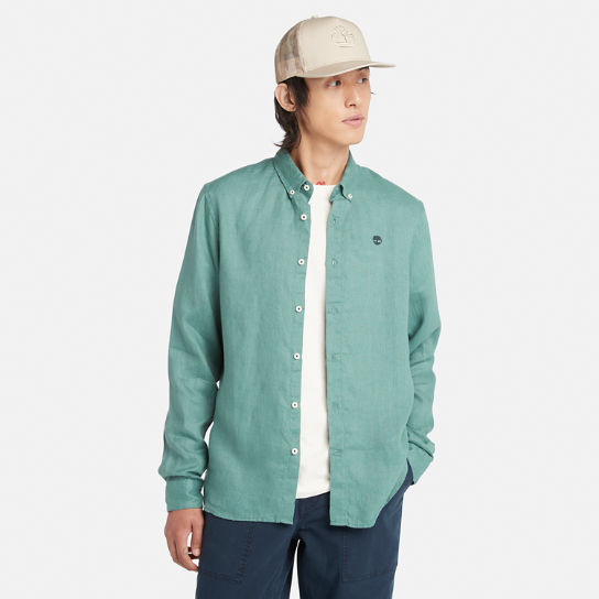 Mill River Slim-Fit Linen Shirt for Men in Teal | Timberland
