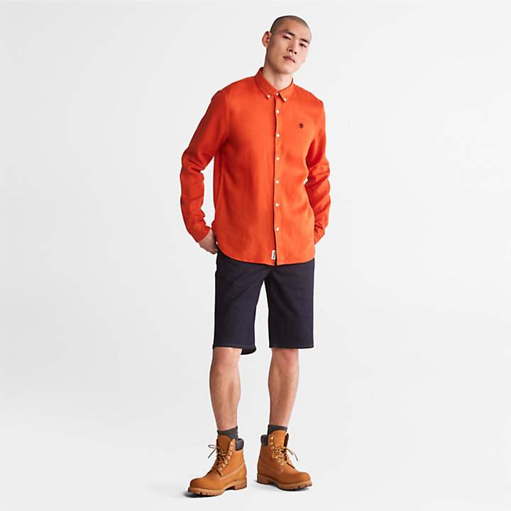 Mill River Slim-Fit Linen Shirt for Men in Orange-