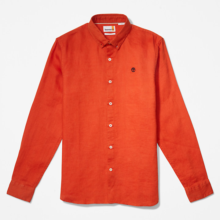 Mill River Slim-Fit Linen Shirt for Men in Orange-