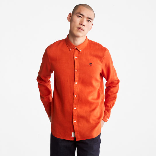 Camicia da Uomo Slim Fit in Lino Mill River in arancione | Timberland