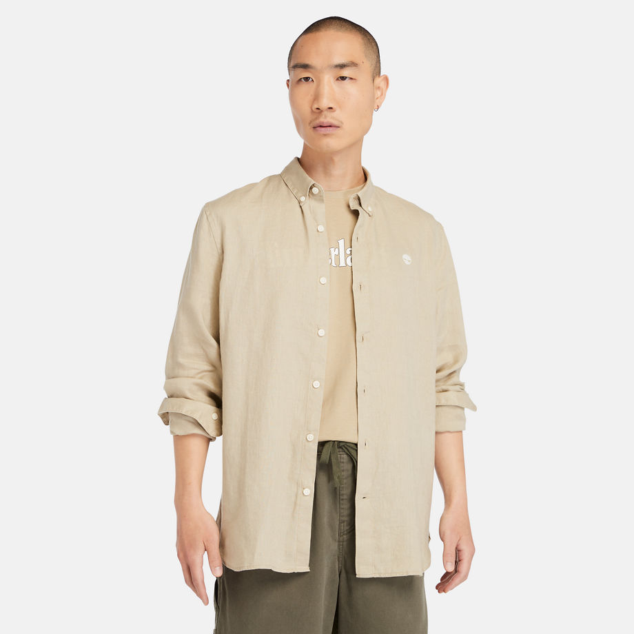 Timberland Mill Brook Linen Shirt For Men In Beige Beige, Size XL