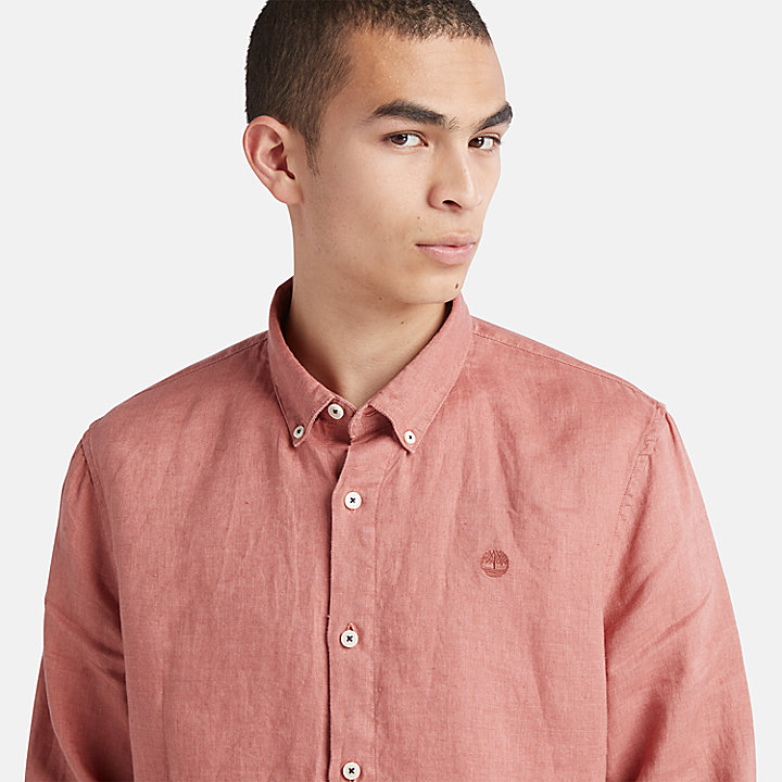 Mill River Slim-Fit Linen Shirt for Men in Maroon